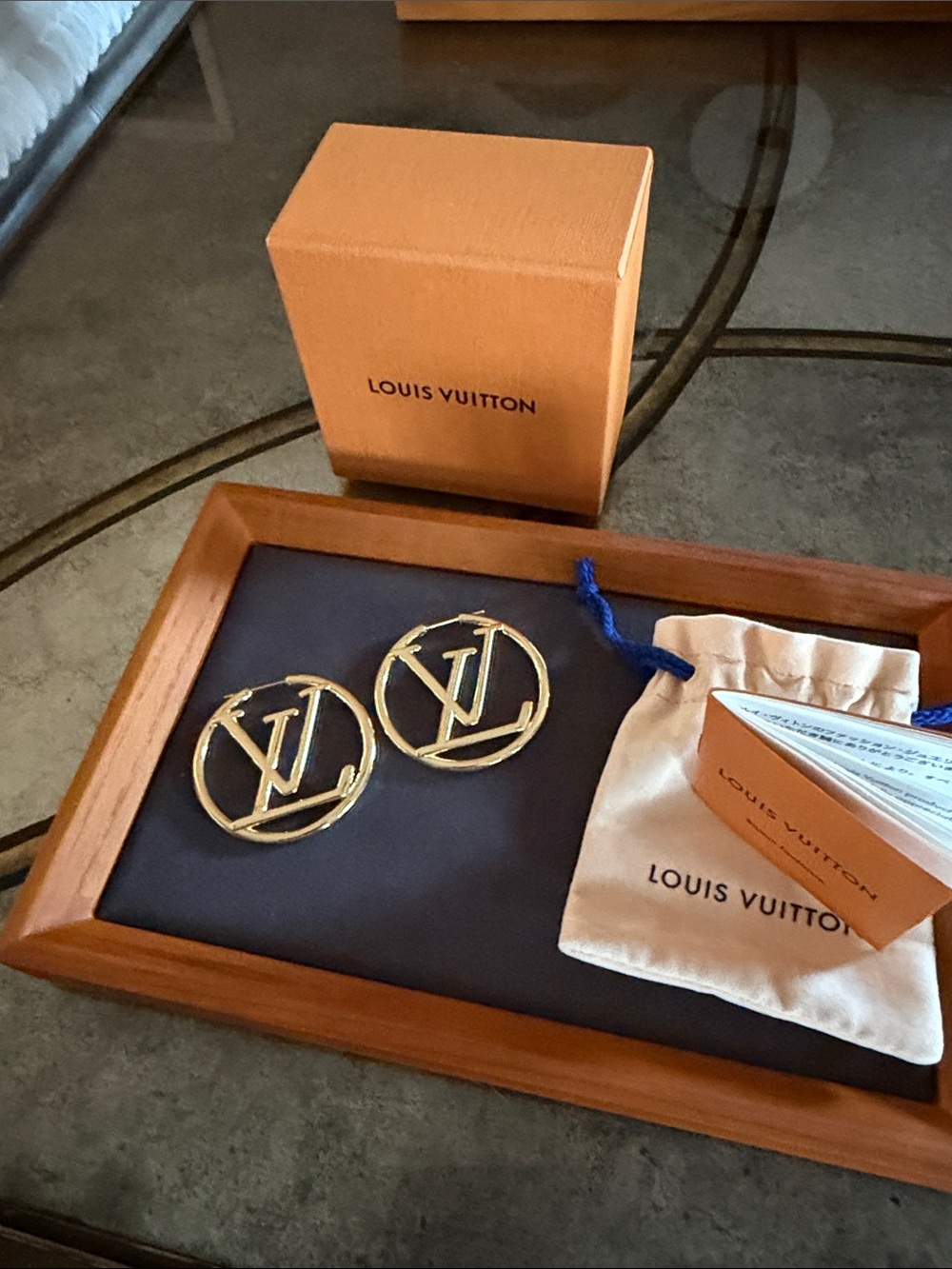 Louis Vuitton Gold-Tone LV Logo Hoop Earrings - Picture 4 of 6